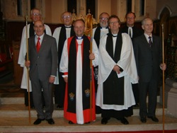 Pictured at the instituion of the Rev Robin Morr as rector of St Mark's, Ballysillan, on Thursday October 4, are, back row, from left: Rev Canon Gregory Dunstan (rural dean), The Rev Billy Hoey (Bishop's Chaplain), Archdeacon Barry Dodds (Archdeacon of Belfast), The Rev William Taggart (diocesan registrar). Front Row: Mr Jim Patterson (churchwarden), The Bishop of Connor, the Rt Rev Alan Abernethy, The Rev Robin Moore, and Mr Dessie Thompson (churchwarden).